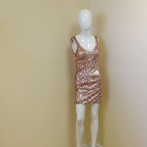 foreign exchange sequin dress FOREIGN EXCHANGE S cream dress black sequin accent ruffle sleevless lined used